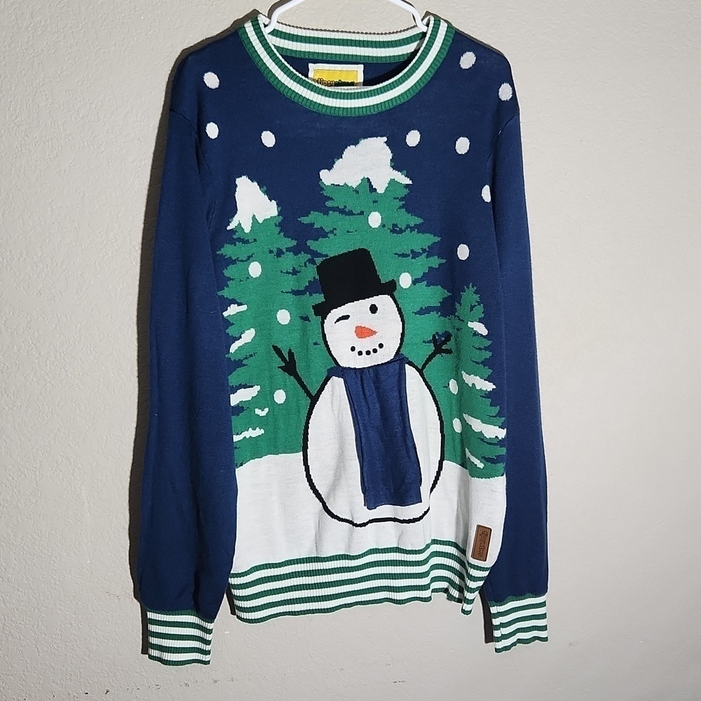 Tipsy Elves Ugly Christmas Sweater Snowman XL Naughty Blue Green